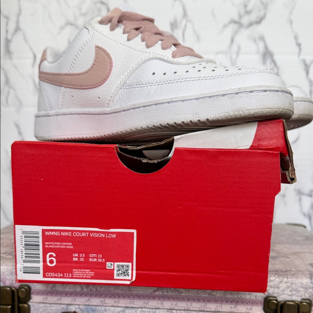 Nike Court Vision Low White and Pink Sneakers